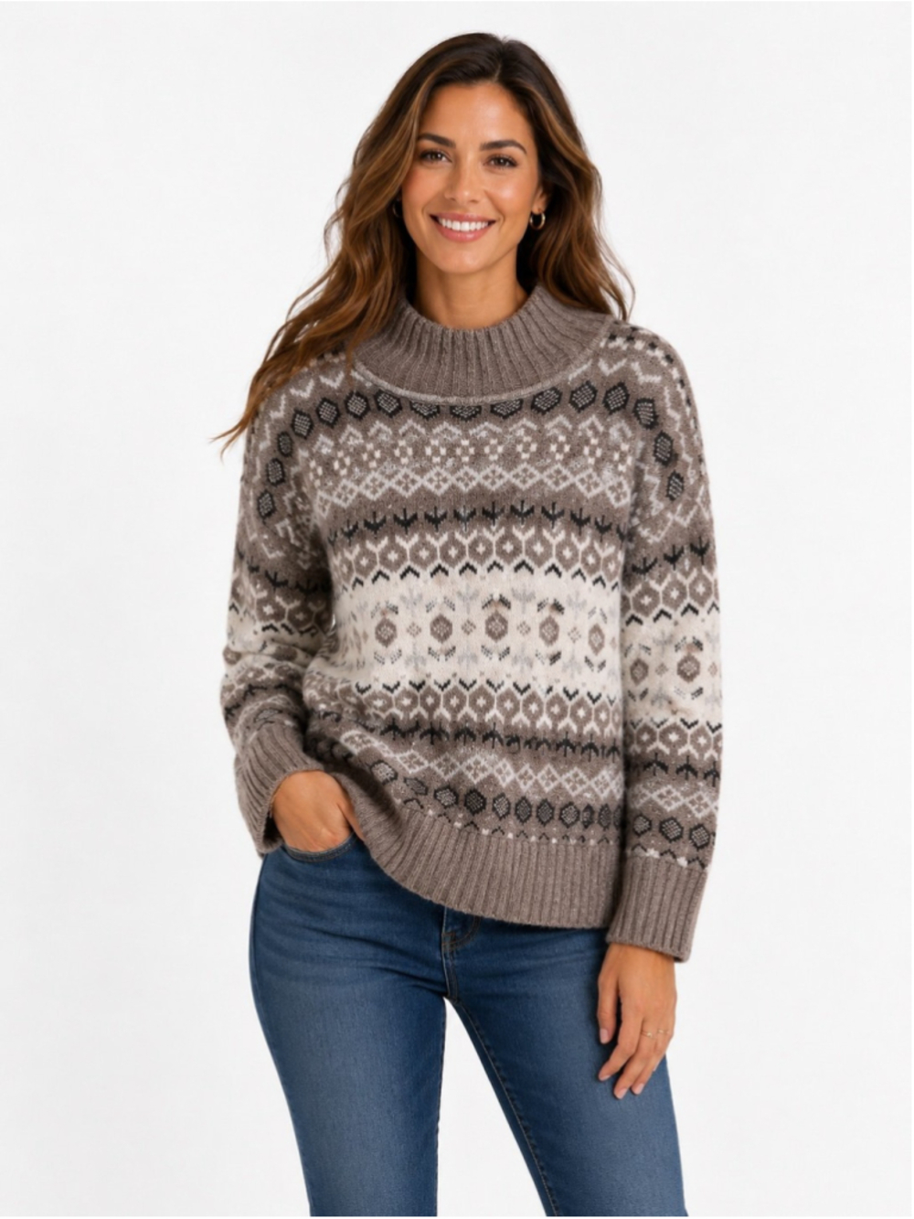 NWT Marled Brown Cream Fair Isle Sweater